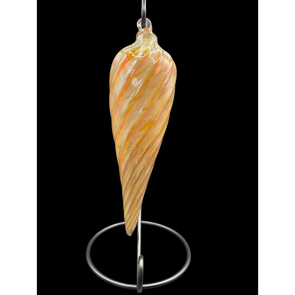 Vintage Hand Blown Glass Amber Swirled Ribbed Drop Ornament - Picture 2 of 5
